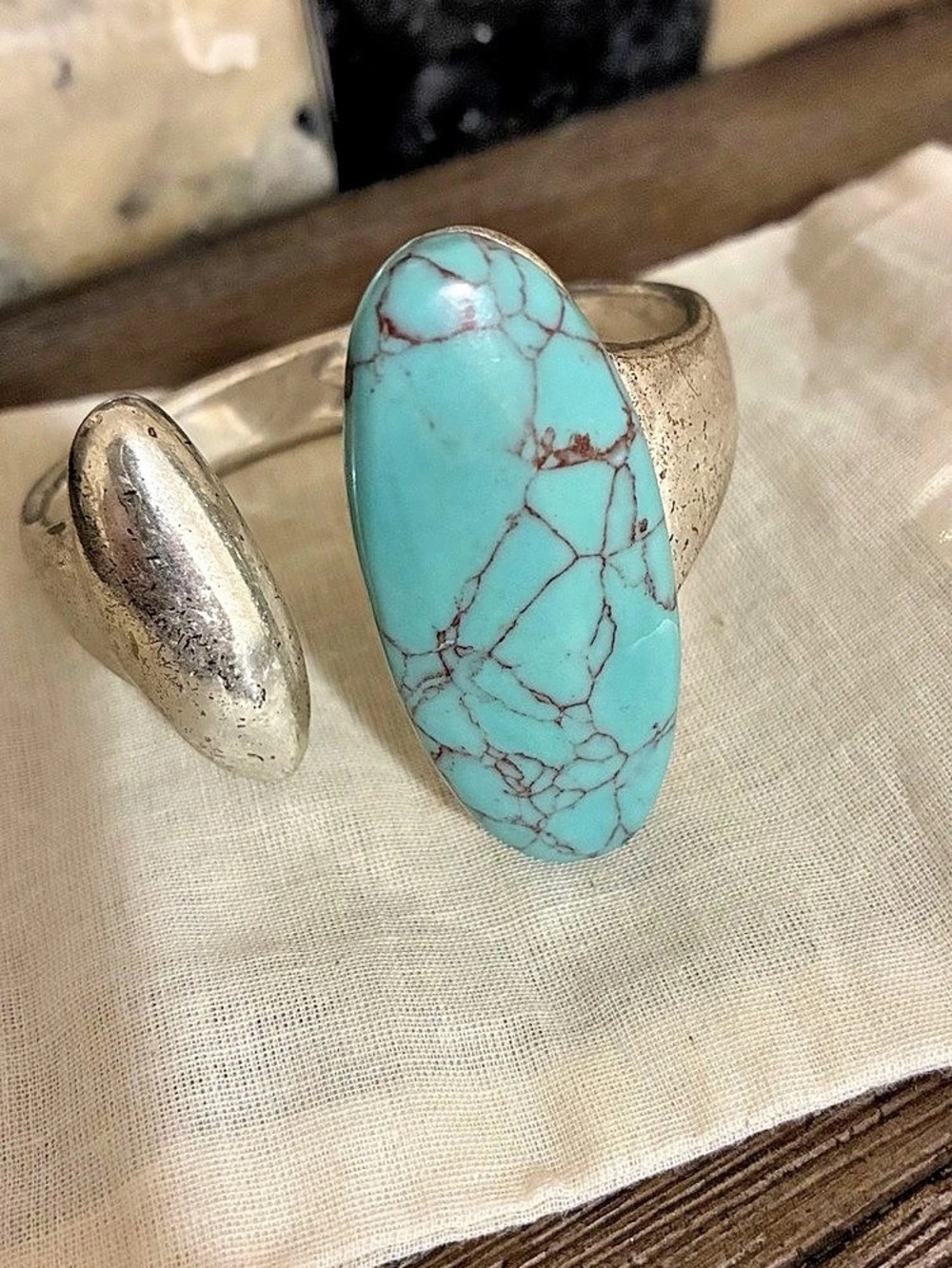 Robert Lee morris Sterling Silver Turquoise Hinged Cuff Bracelet Turquoise Stone